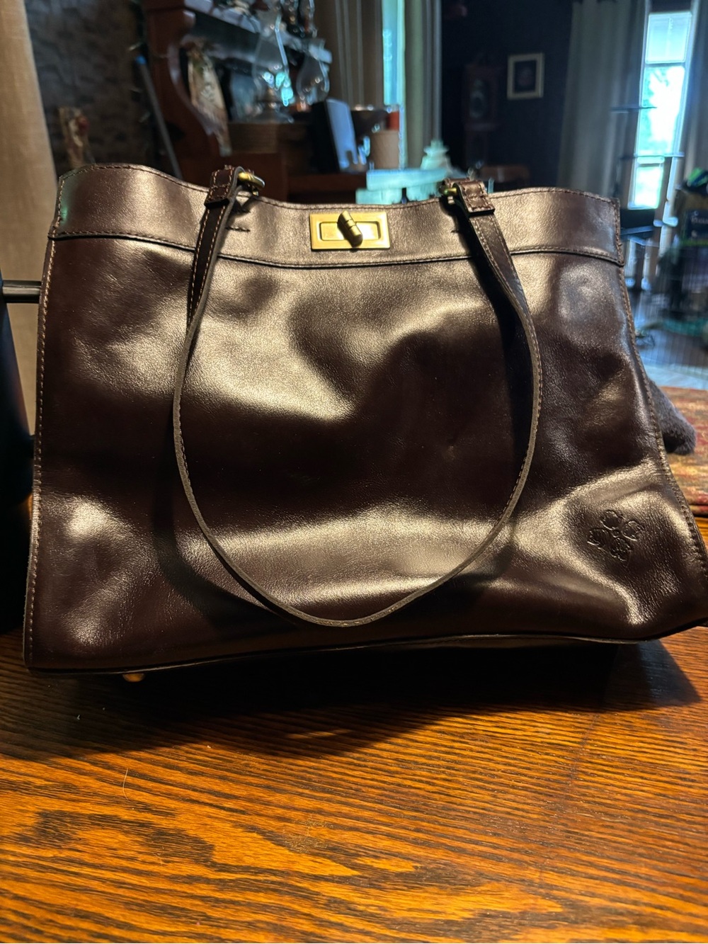Patricia Nash Dark Brown Leather Tote with Gold Hardware